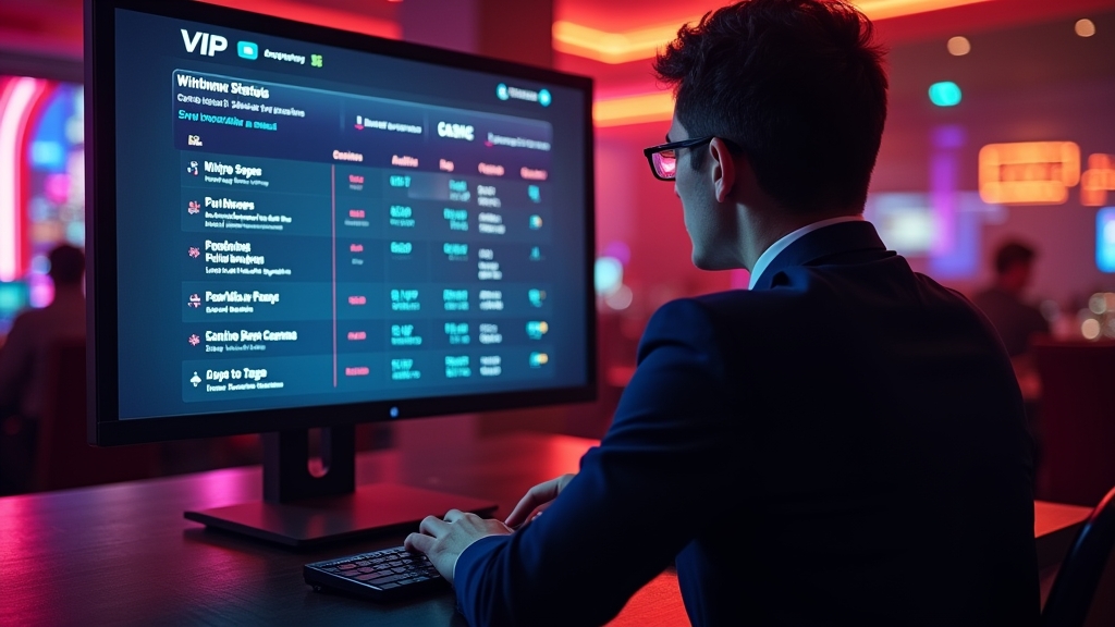 Scherm met statusstappen van een uitbetaling in een donker casino-interieur