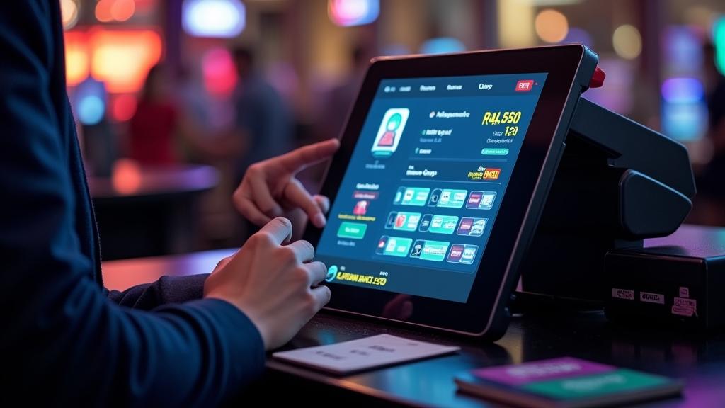 Speler controleert stortingsvereisten aan een casino-betaalterminal
